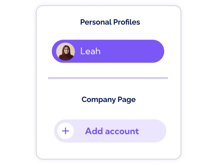 Vulse CTA showing multiple LinkedIn accounts setup with personal profiles and company page