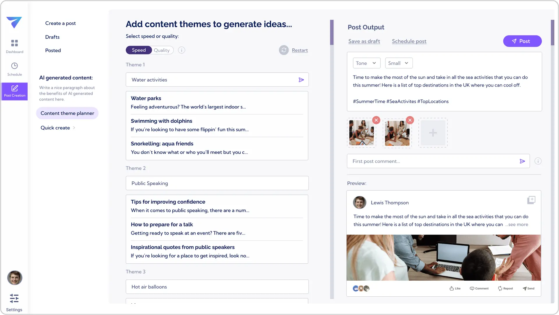 Content theme planner that shows how user can generate LinkedIn content ideas.